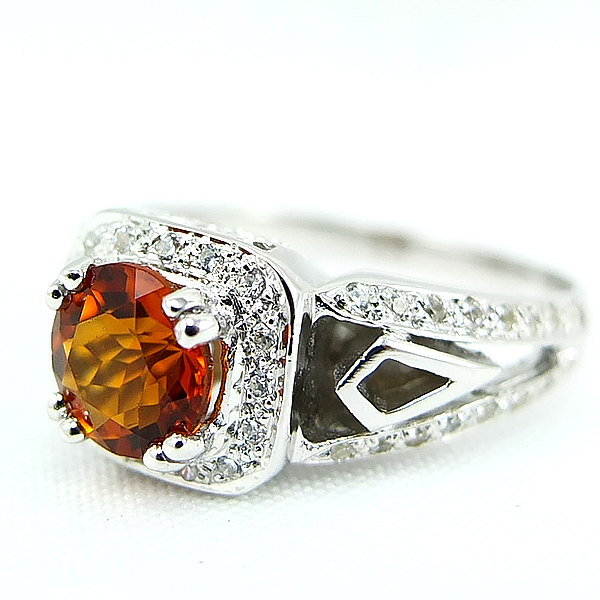 แหวนเงินแท้ราคาถูกชุบทองคำขาว ซิทรินแท้ 1.25 กะรัต เพชรCZ 0.224 กะรัต งานประณีตสวยงาม สั่งผลิตค่ะ