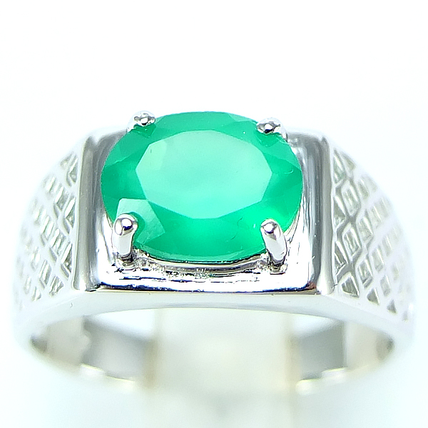 แหวนเงินแท้ราคาถูกชุบทองคำขาว พลอยแท้กรีนอะเกท 2.25 กะรัต งานประณีตสวยงาม สั่งผลิตค่ะ