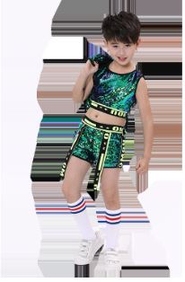 พร้อมส่ง ***ชุดเต้น ชุดฮิปฮอป เสื้อแขนกุด ปักเลื่อม สีเขียว + กางเกง