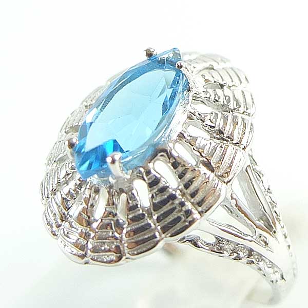 แหวนเงินแท้ราคาถูกชุบทองคำขาว สวิสบลูโทปาซแท้ 2.00 กะรัต งานประณีตสวยงาม สั่งผลิตค่ะ