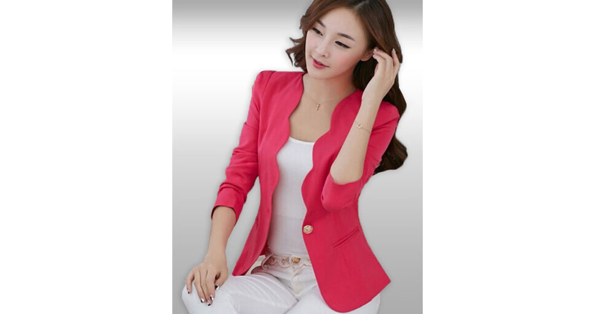 เสื้อสูทผู้หญิงแฟชั่นปกหยักแบบเรียบหรู มี5ไซส รหัส2407 PINK