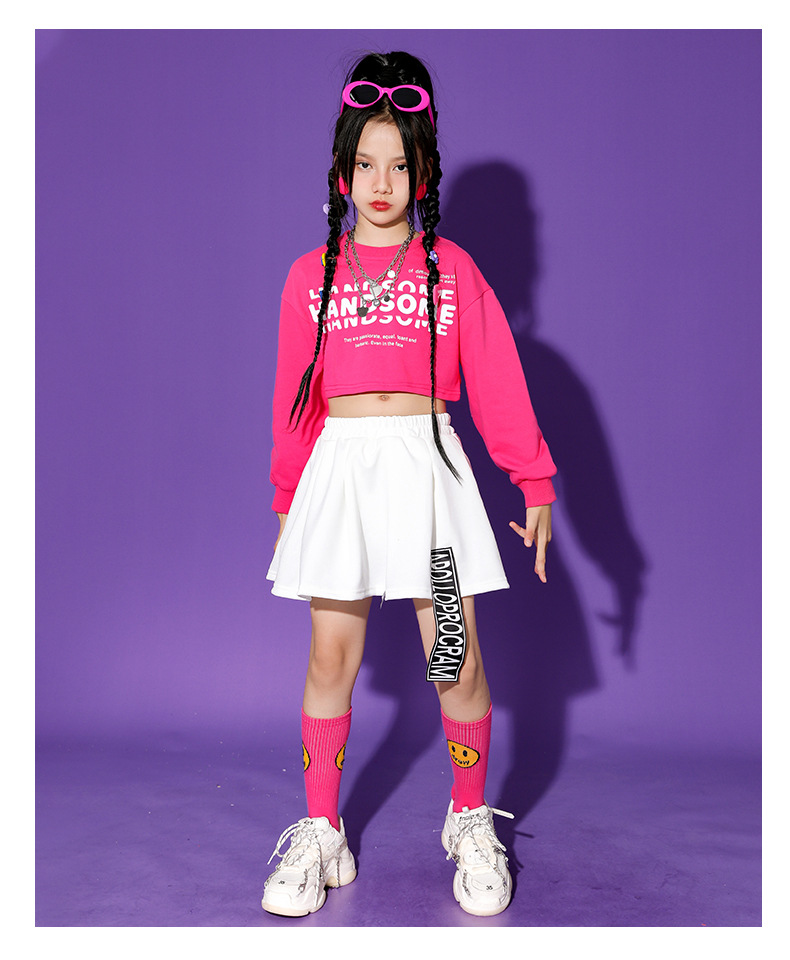 ชุดเต้น ชุดแดนซ์ ชุดเซ็ทเสื้อแขนยาวสีชมพู+กางเกงวอร์ม/กระโปรง