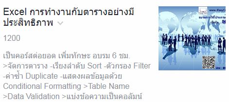 Excel Table & Form การทำงานกับตารางอย่างมีประสิทธิภาพ 6 ชม. (ตัวต่อตัว)
