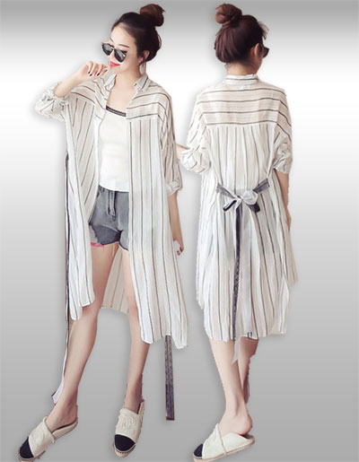 เสื้อคลุมแฟชั่นคอปกแต่งลายมีสายผูกสวยเก๋ รหัส2059