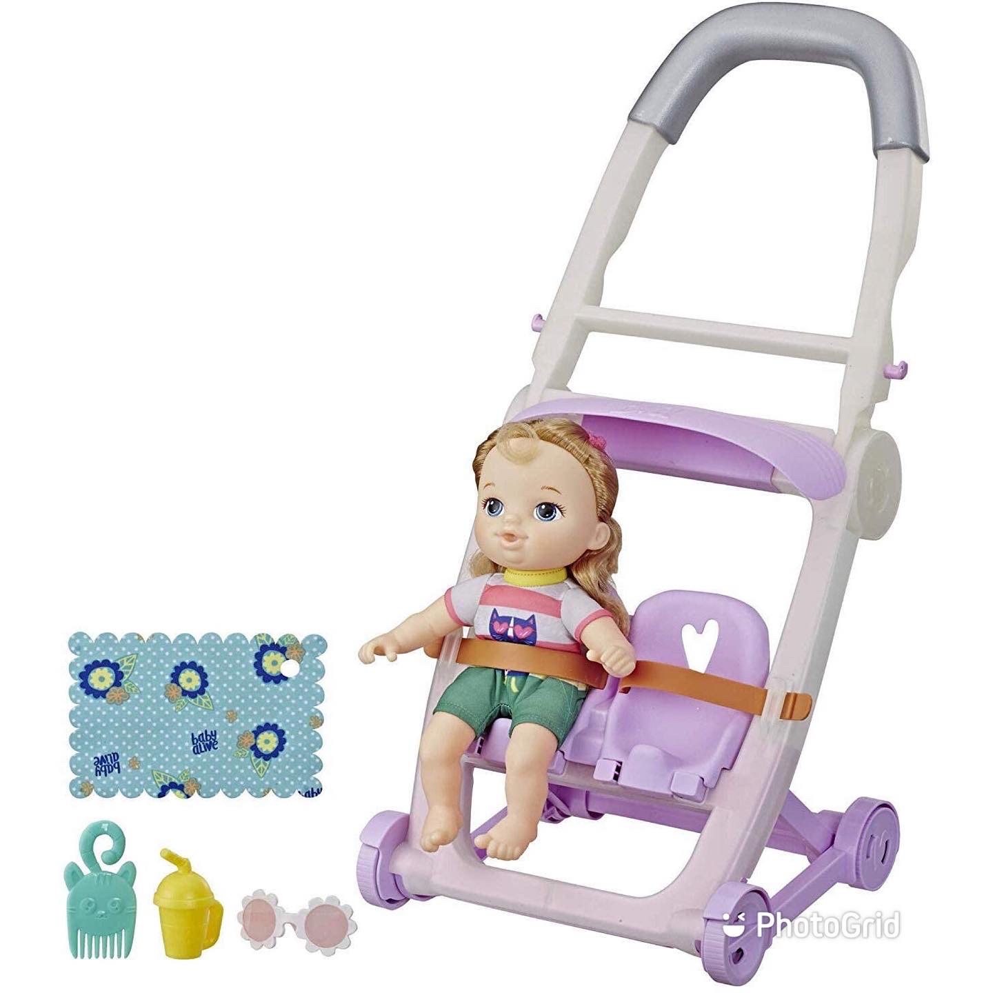 Littles by Baby Alive, Push 'n Kick Stroller, Little Ana, Includes Doll and Stroller