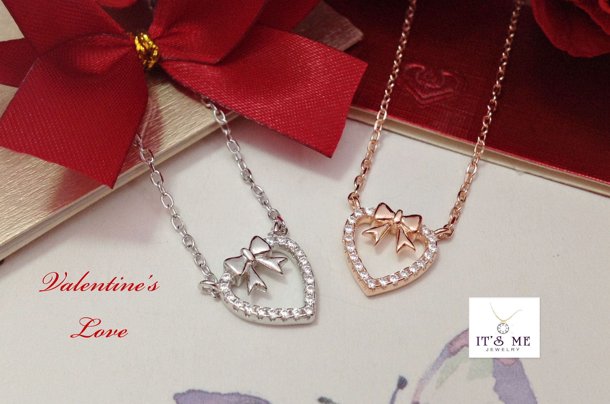 Valentine's Love สร้อยเงินแท้ พร้อมจี้หัวใจติดโบว์