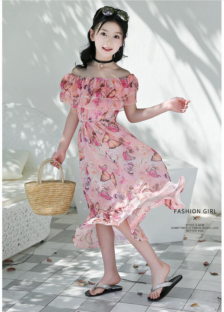 ชุดเด็ก : ชุดเดรส ลายดอก เปิดไหล่
