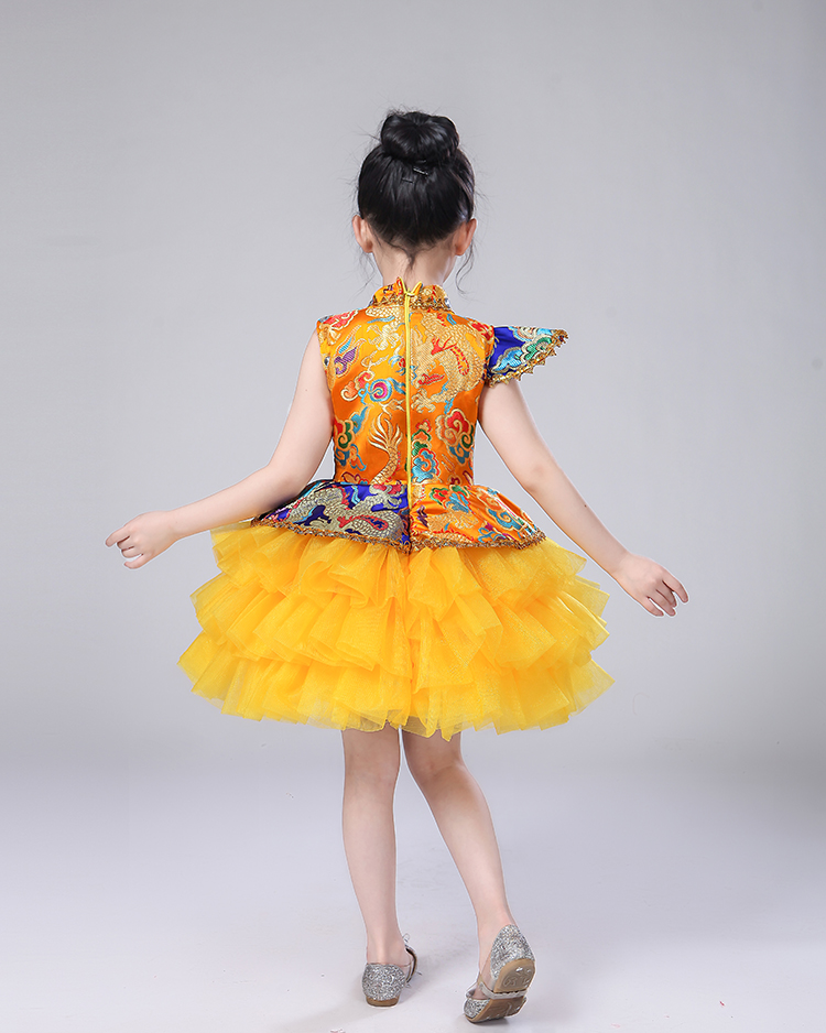 พร้อมส่ง ชุดจีน กี่เพ้า แขนสั้น กระโปรงพองฟู ชุดประกวดจีน