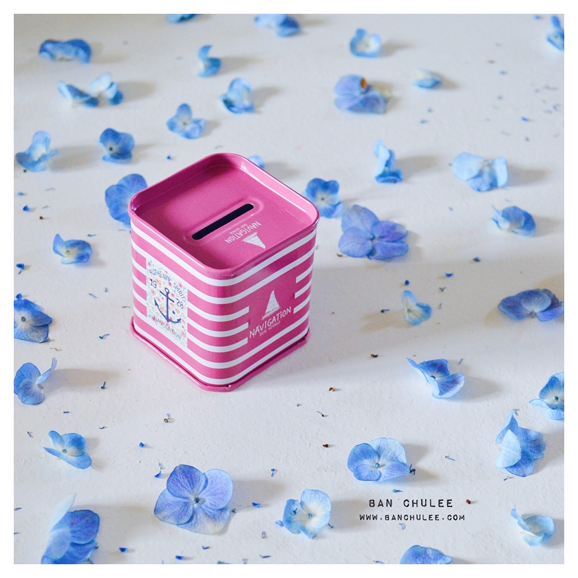 Pink Tin Money Box กระปุกออมสินสีชมพู งานสังกะสี