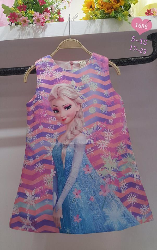 ชุดเด็ก : เดรสเจ้าหญิงโฟเซ่นแขนกุด พิมพ์ลาย