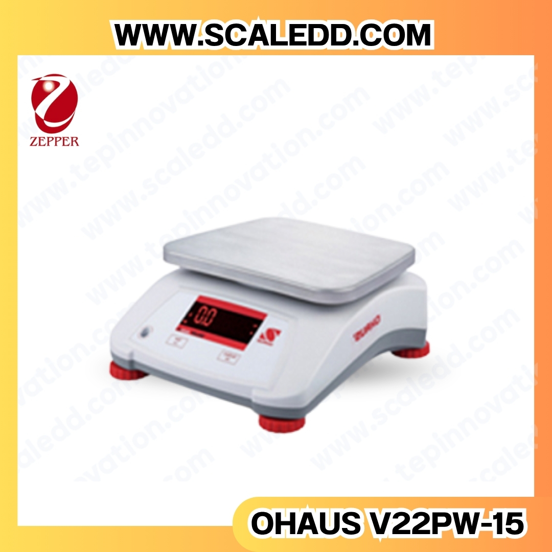 เครื่องชั่งกันน้ำ15kg เครื่องชั่งดิจิตอล15kg ตาชั่งกันน้ำ15กิโลกรัม เครื่องชั่งดิจิตอล15kg พิกัดน้ำหนัก 15kg ความละเอียด 2g ยี่ห้อ OHAUS รุ่น V22PWE (เครื่องชั่งผ่านตรวจรับรองจากสำนักชั่งตวงวัด)