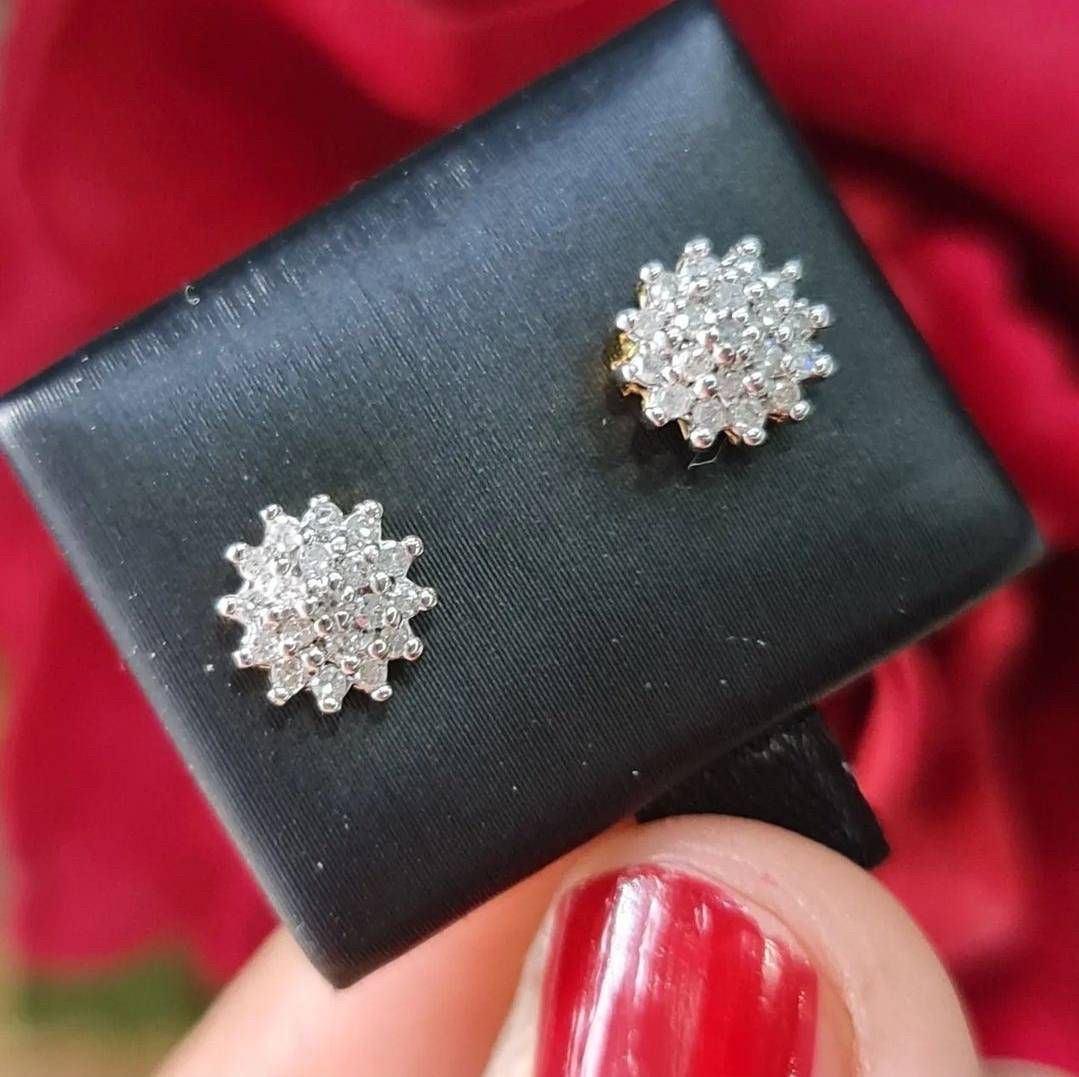 พร้อมส่งและสั่งผลิตต่างหูเพชรแท้ดอกพิกุล แต่งงาน หมั้น ใส่เที่ยว ออกงาน ทองคำ 9K เพชรกุหลาบแท้ 0.20 กะรัต 38 เม็ด ราคาถูกมาก ส่งฟรี