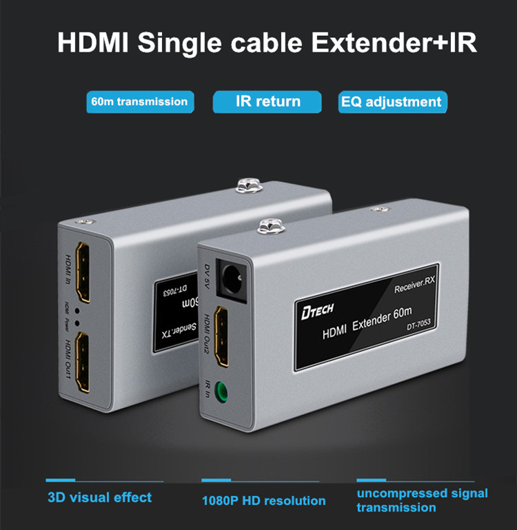 HDMI Extender 60m รองรับ 1080P 60Hz และสาย LAN CAT5e/6e by DTECH