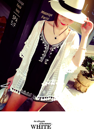 เสื้อคลุมแฟชั่นปักด้าย แต่งพู่สองชั้นตามแบบ สวยเก๋