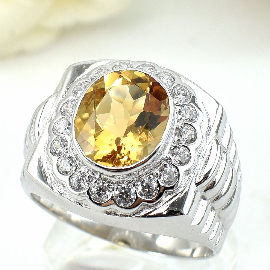 แหวนเงินแท้ราคาถูกชุบทองคำขาว ซิทรินแท้ 1.85 กะรัต เพชรCZ 0.54 กะรัต งานประณีตสวยงาม สั่งผลิตค่ะ