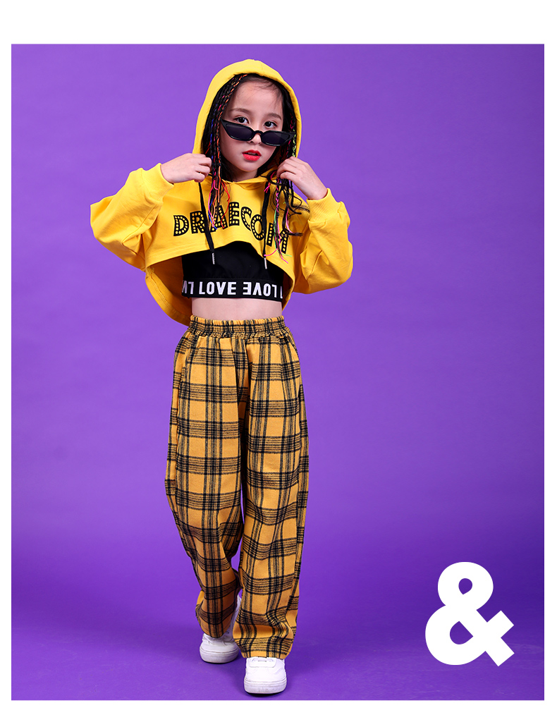 ชุดเต้น ชุดแดนซ์ เซ็ตลายสก๊อต สีเหลือง/สีแดง