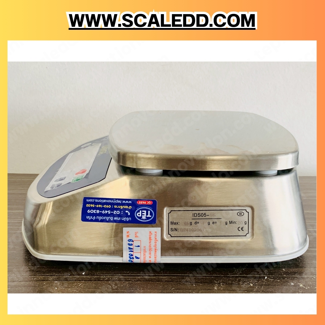 เครื่องชั่งกันน้ำแบบตั้งโต๊ะ ยี่ห้อ SDS รุ่น IDS05E พิกัด 600g - 6000g