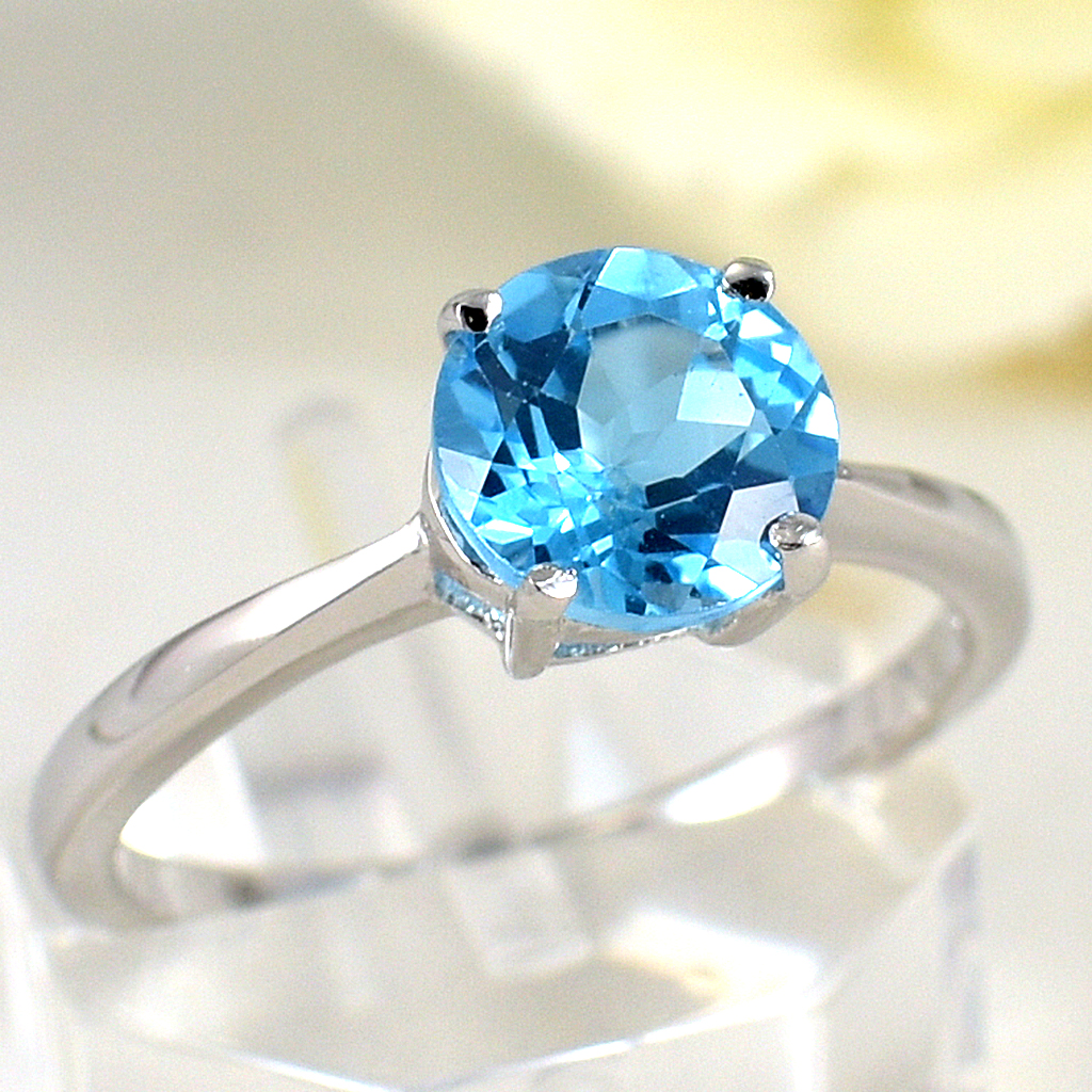 แหวนเงินแท้ราคาถูกชุบทองคำขาว สวิสบลูโทปาซแท้ 1.65 กะรัต งานประณีตสวยงาม สั่งผลิตค่ะ