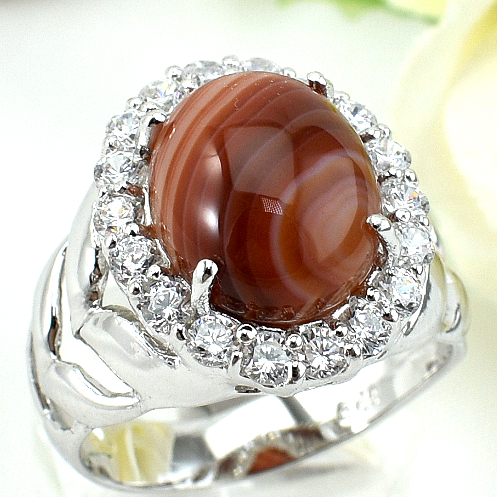 แหวนเงินแท้ราคาถูกชุบทองคำขาว พลอยแท้เรดอะเกท 6.51 กะรัต เพชรCZ 0.72 กะรัต งานประณีตสวยงาม สั่งผลิตค่ะ