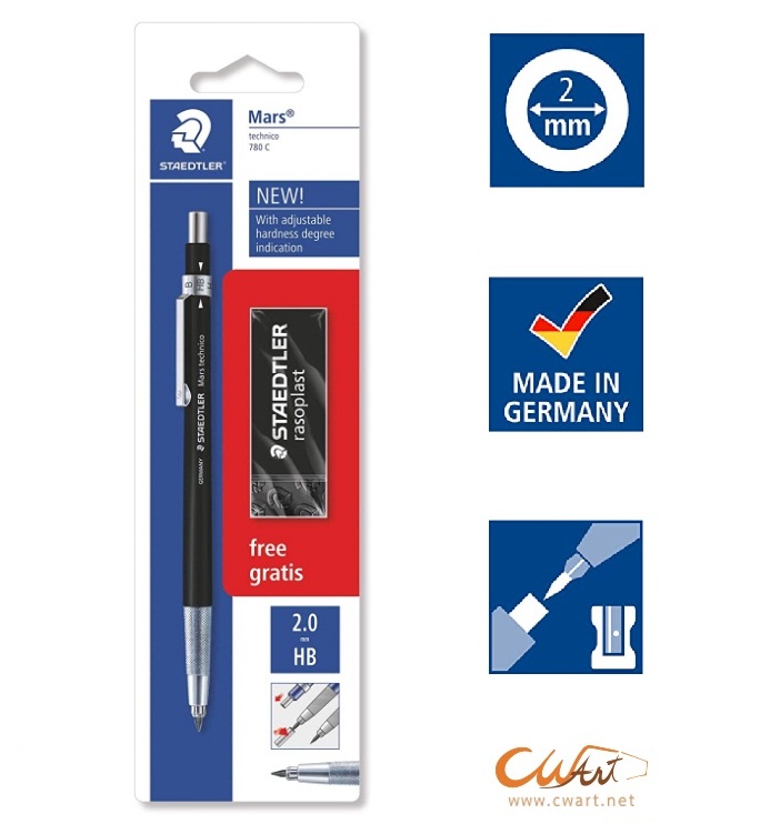 ดินสอกด 2mm Staedtler Mar Technico Black แถมฟรี ยางลบ