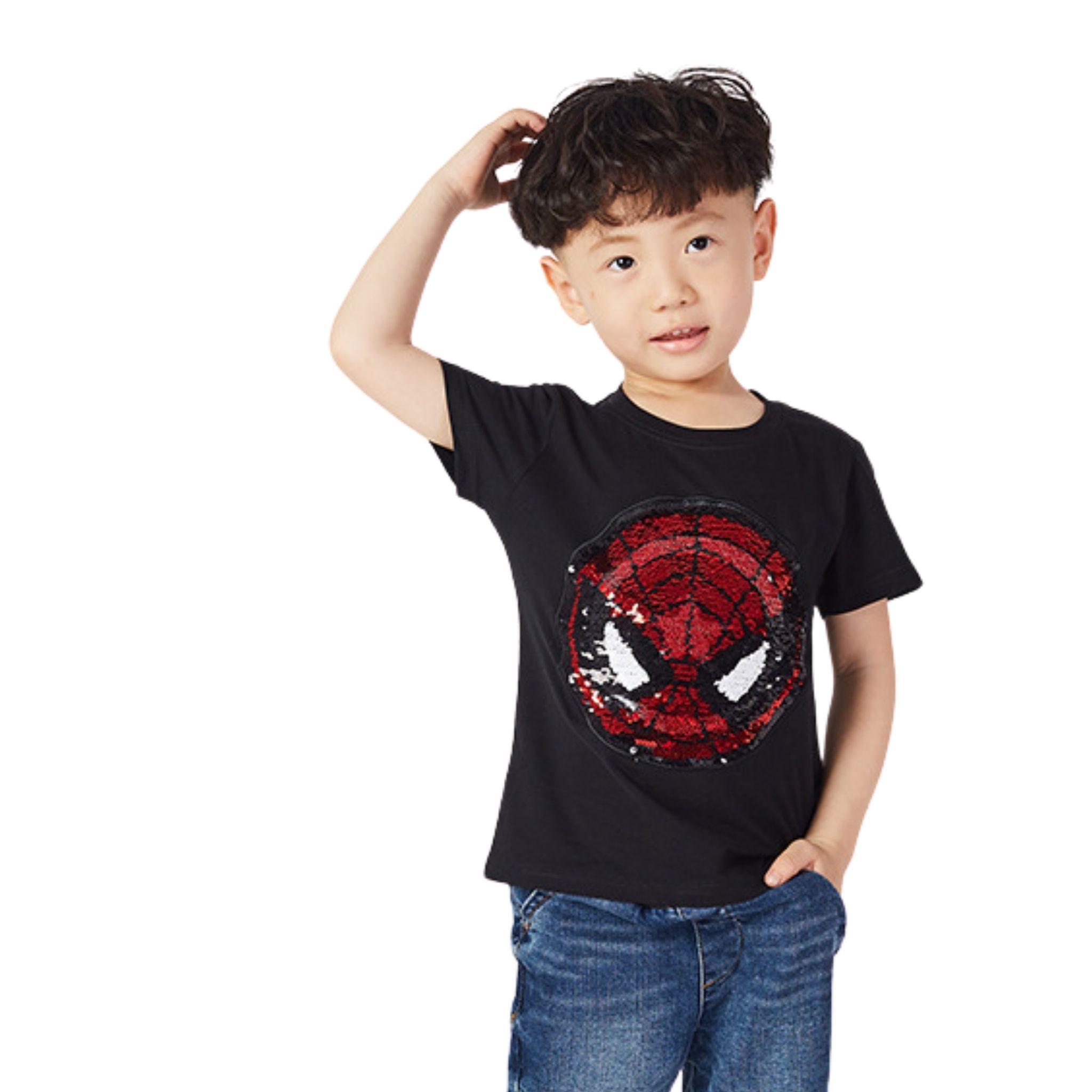 สินค้าพร้อมส่ง เสื้อยืดปักเลื่อม เปลี่ยนลาย ลายการ์ตูน