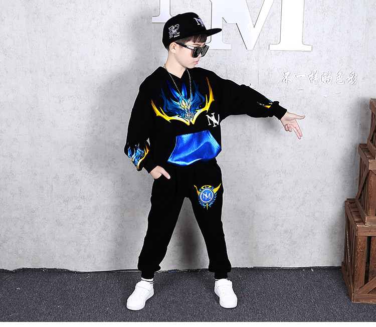 ชุดเต้น ชุดฮิปฮอปแขนยาวสีดำ-แดง ลายฟ้า