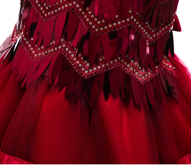 ชุดออกงานเด็ก เดรสระบายชั้น แต่งขนนก