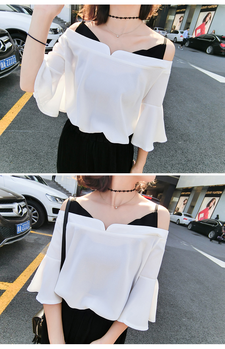 เสื้อแฟชั่นสายเดี่ยว โชว์ไหล่ ใส่สบายๆ เนื้อผ้าชีฟองขนเป็ดพริ้วๆ ใส่หลวมๆ แขนระบาย(ตามแบบ)ปิดข้อศอก ใส่เที่ยวสวยเก๋ หรือออกงานไหนๆก็น่ารักสไตล์เกาหลี