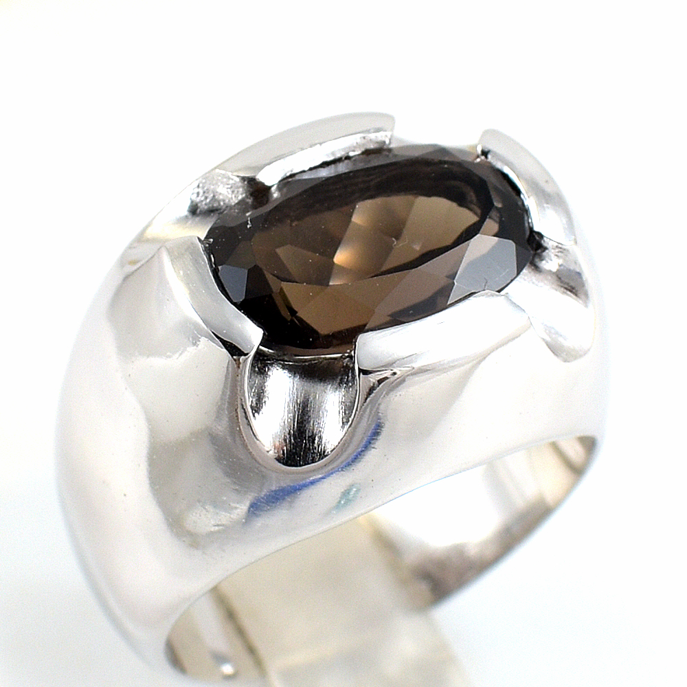 แหวนเงินแท้ราคาถูกชุบทองคำขาว พลอยแท้สโมกกี้ควอทซ์ 5.30 กะรัต งานประณีตสวยงาม สั่งผลิตค่ะ