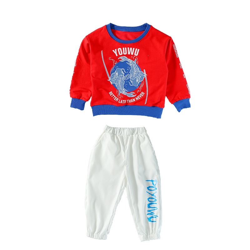 พร้อมส่ง ชุดเต้น Dance เสื้อแขนยาวสีแดง+กางเกงขาว