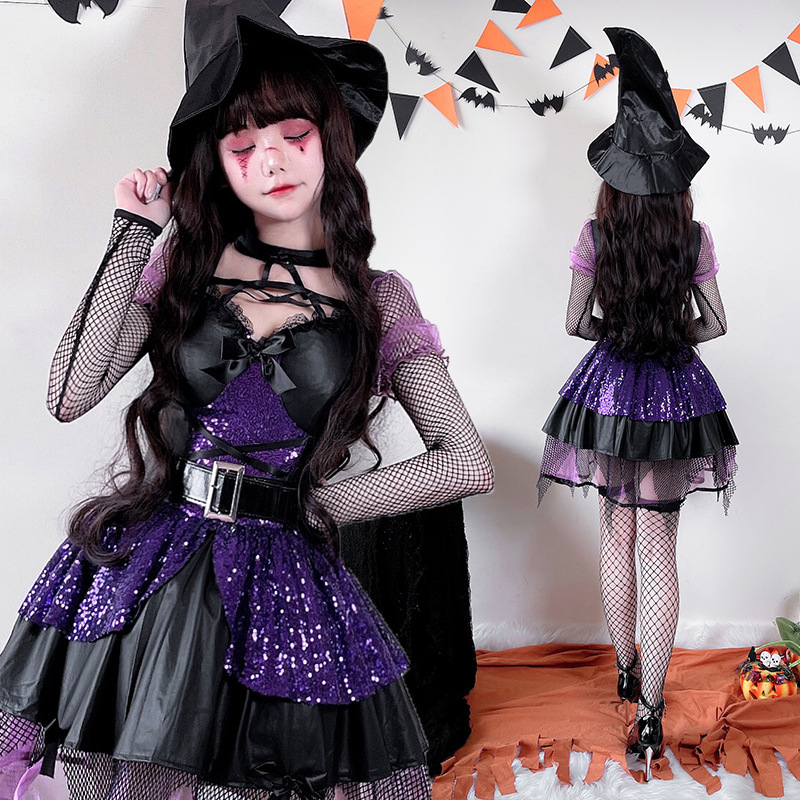 พร้อมส่ง ชุดแม่มด ชุดฮาโลวีน ผู้ใหญ่ ม่วง-ดำ**