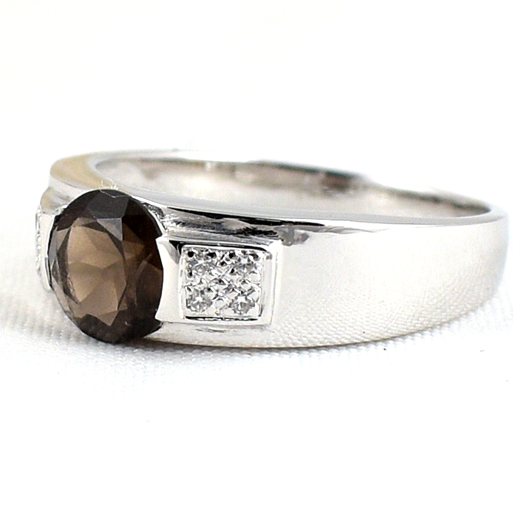 แหวนเงินแท้ราคาถูกชุบทองคำขาว พลอยแท้สโมกกี้ควอทซ์ 1.0 กะรัต เพชรCZ 0.056 กะรัต งานประณีตสวยงาม สั่งผลิตค่ะ