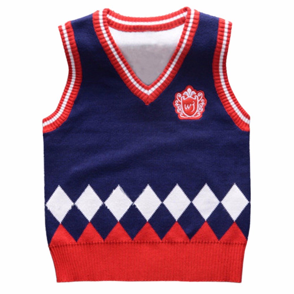 เสื้อกันหนาว : เสื้อกั๊ก ไหมพรม ลายข้าวหลามตัด แขนขลิบกรม