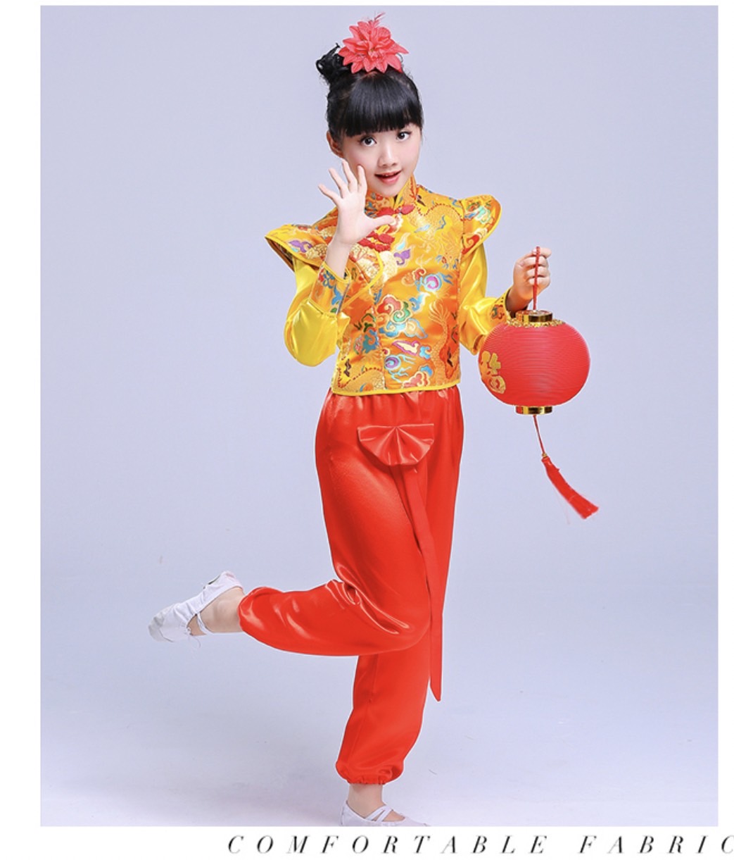 ชุดจีน กี่เพ้าแขนกุด แขนยาว+กางเกง สีแดง-สีเหลือง