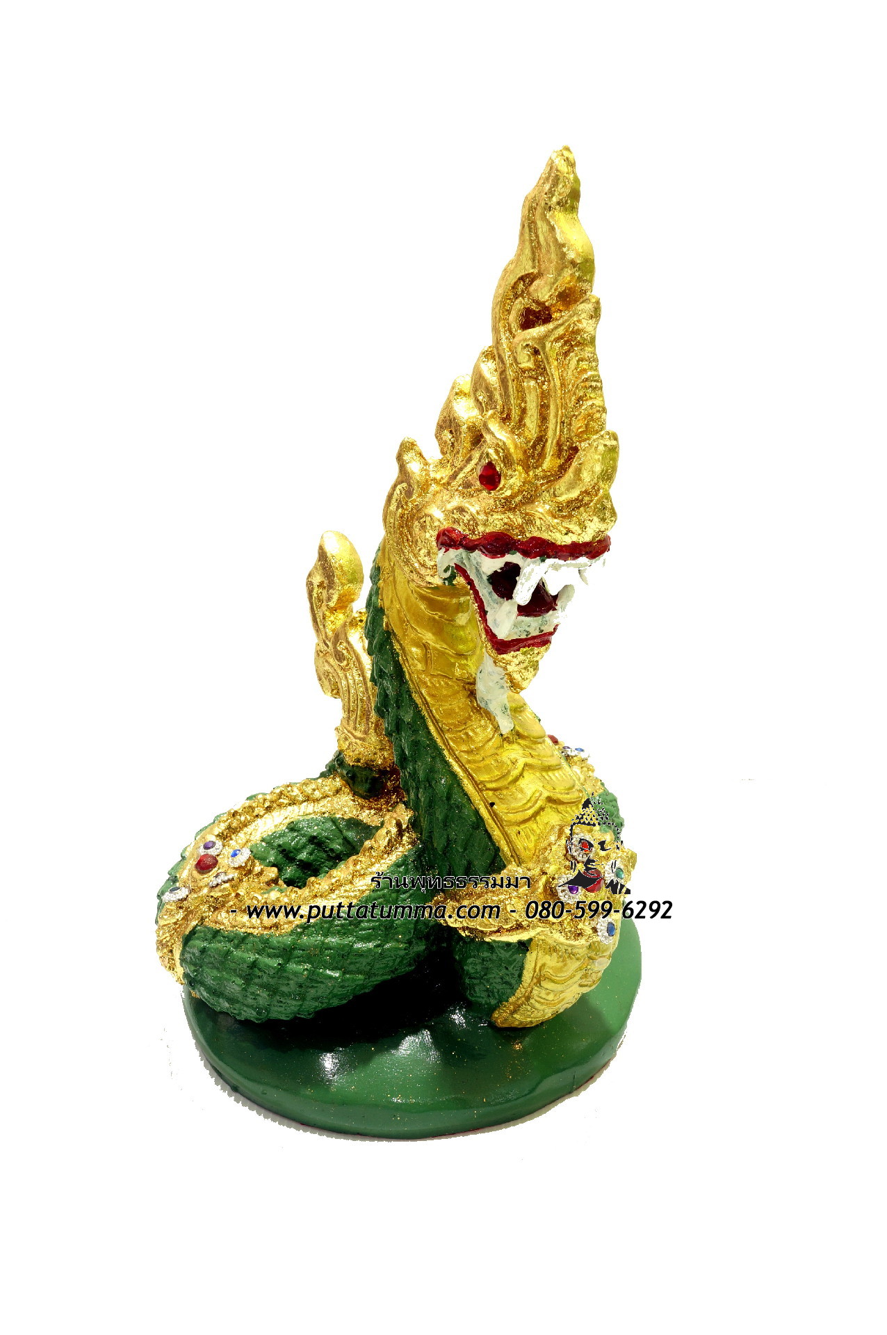 พญานาค เนื้อเรซิ่น สีเขียว ขนาด 9 นิ้ว สูง 12.5 นิ้ว
