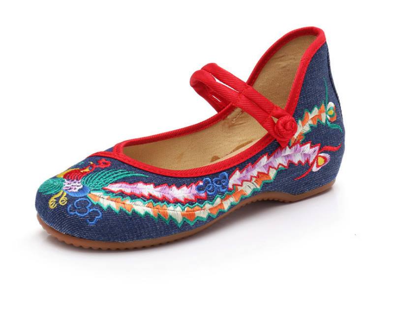 รองเท้าจีน คัชชู ลายดอกโบตั๋น นกยูงแฉก