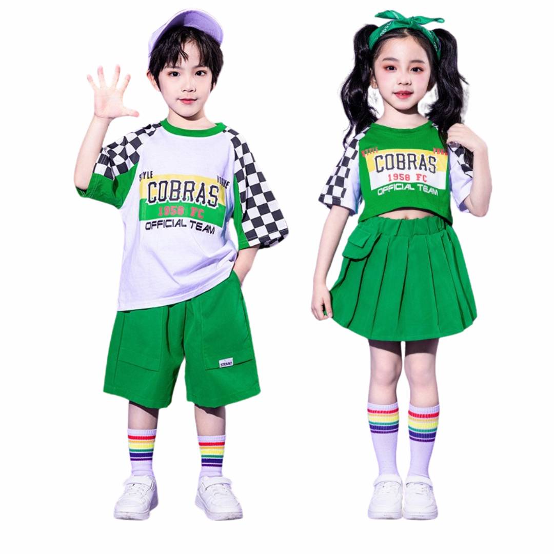 ชุดเต้น Coverdance เซ็ตชายหญิงลาย หมากรุก เขียวม่วง