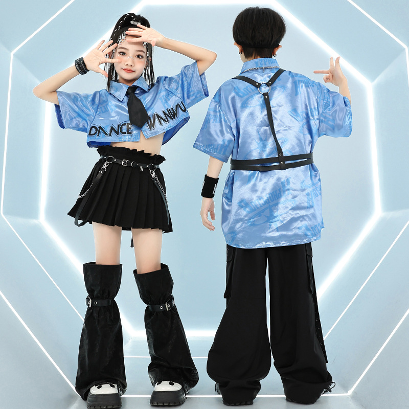 ชุดเต้น เสื้อเชิ้ตฟ้า+กางเกง/กระโปรง