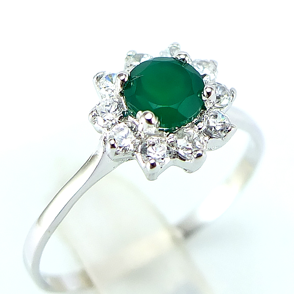 แหวนเงินแท้ราคาถูกชุบทองคำขาว พลอยแท้กรีนอะเกท 0.46 กะรัต เพชรCZ 0.30 กะรัต งานประณีตสวยงาม สั่งผลิตค่ะ