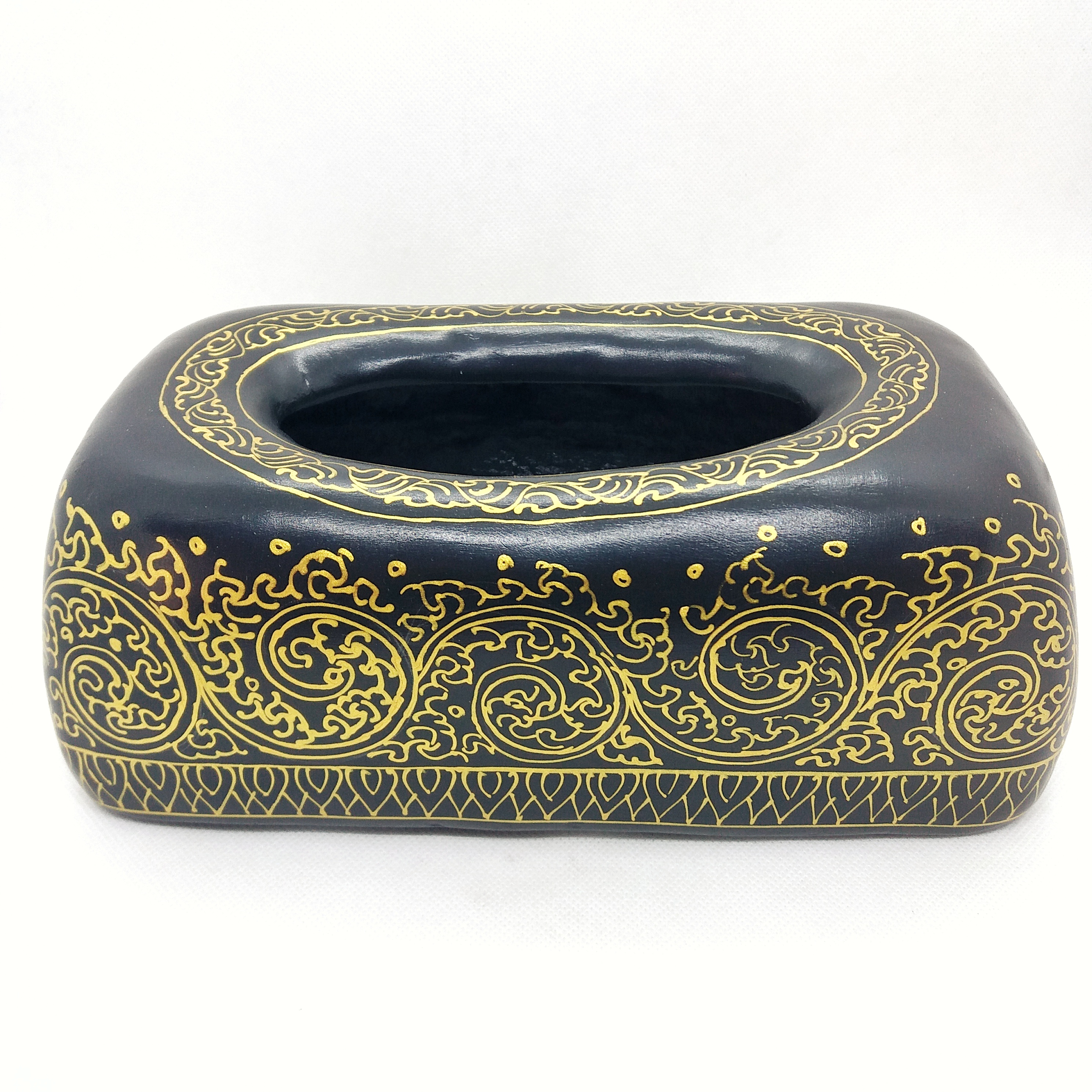 กล่องใส่กระดาษทิชชู สีดำลายเส้นทอง