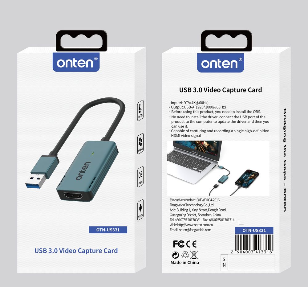USB3.0 Video Capture Card HDMI Input 4K60Hz Output 1080P60Hz by Onten