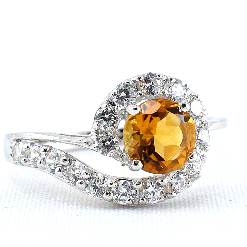 แหวนเงินแท้ราคาถูกชุบทองคำขาว ซิทรินแท้ 0.80 กะรัต เพชรCZ 0.48 กะรัต งานประณีตสวยงาม สั่งผลิตค่ะ