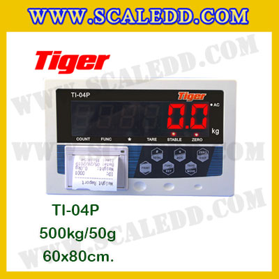 เครื่องชั่งพร้อมปริ้นเตอร์ในตัว พิกัด 500kg รุ่น TI-04P ขนาดแท่น 60x80cm. เครื่องชั่งน้ำหนัก500kg เครื่องชั่งดิจิตอล500kg ตาชั่ง500kg พิกัดน้ำหนัก 500kg ค่าละเอียด 50g เครื่องชั่งยี่ห้อ TIGER รุ่น TI-04P เครื่องชั่งแบบ Build in Printer