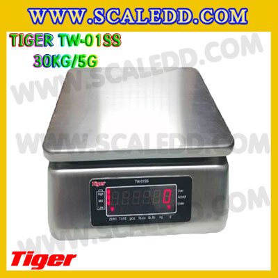 เครื่องชั่งกันน้ำ30kg รุ่น TW-01SS ตาชั่งกันน้ำ30kg เครื่องชั่งดิจิตอลกันน้ำ30kg พิกัด 30kg ความละเอียด 5g Waterproof Digital Scale ยี่ห้อ Tiger รุ่น TW-01SS