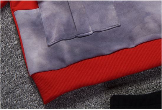 ชุดฮิปฮอปแขนยาวสีดำ-แดง แต่งกระเป๋าหน้า