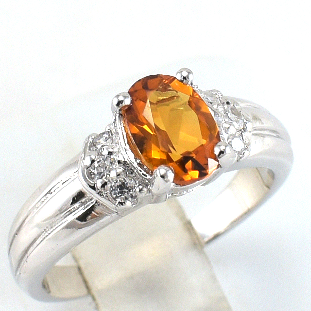 แหวนเงินแท้ราคาถูกชุบทองคำขาว ซิทรินแท้ 0.95 กะรัต งานประณีตสวยงาม สั่งผลิตค่ะ