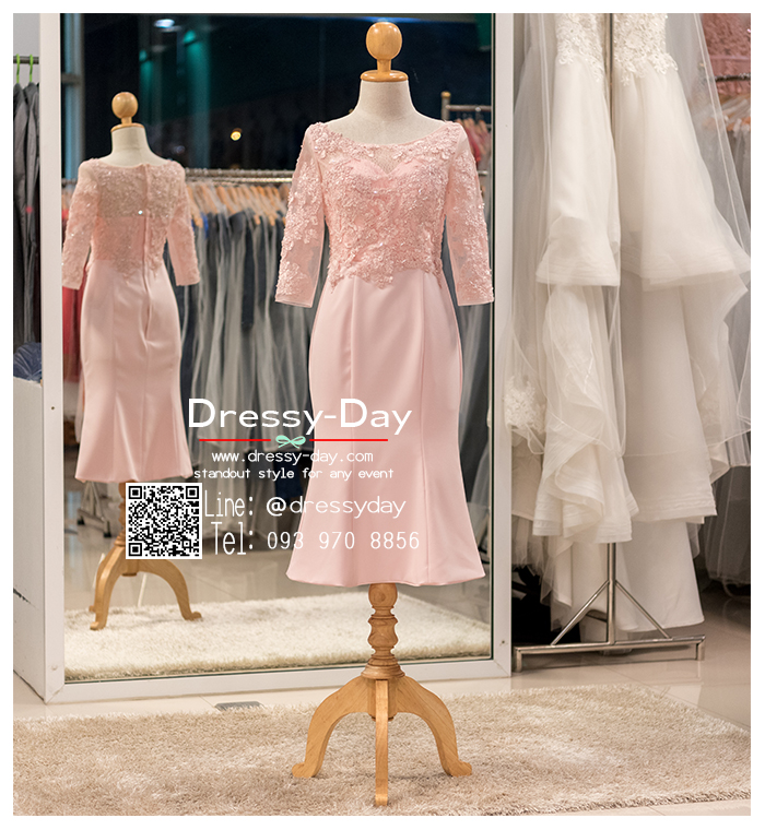 รหัส ชุดเจ้าภาพ :PFS080 ชุดราตรีสั้น มีแขน ปักลูกไม้ สวย หวาน หรูแบบมีคลาส ใส่ไปงานแต่งงานเช้า กลางวัน กลางคืน คนอ้วนใส่สวย