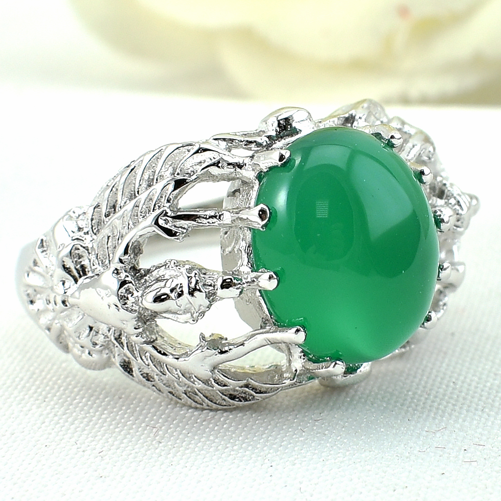 แหวนเงินแท้ราคาถูกชุบทองคำขาว พลอยแท้กรีนอะเกท 4.5 กะรัต งานประณีตสวยงาม สั่งผลิตค่ะ