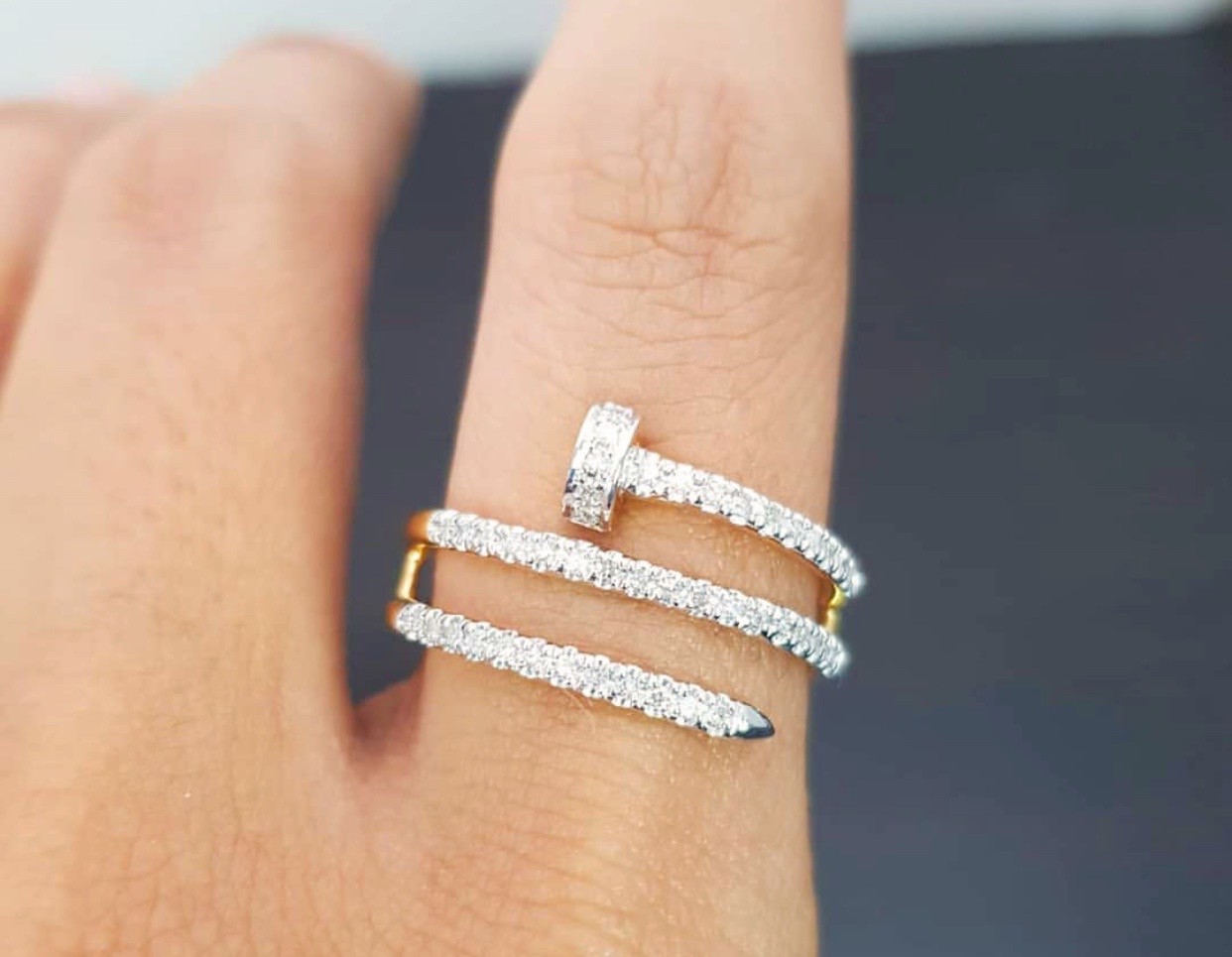 พร้อมส่งและสั่งผลิตแหวนเพชรแท้ตะปู น้องสวยมาก แหวนแต่งงาน แหวนหมั้น ใส่เที่ยว ออกงาน แหวนทองคำ 9K เพชรกุหลาบแท้ 0.32 กะรัต 47 เม็ด ราคาถูกมาก ส่งฟรี