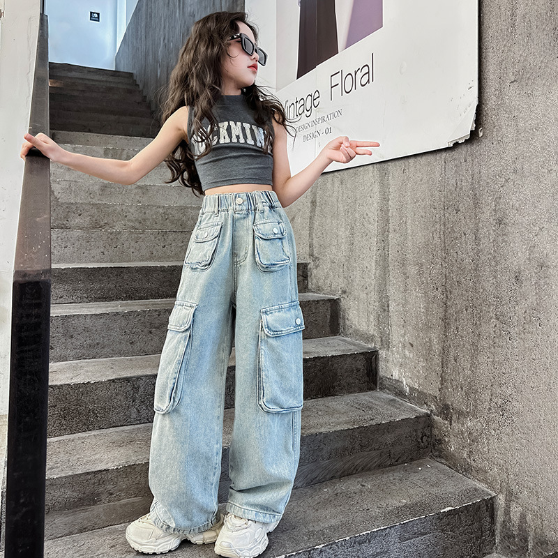 ชุดเต้น Coverdance เสื้อครอป แมว พร้อมปลอกแขน / กางเกงยีนส์คาร์โก้